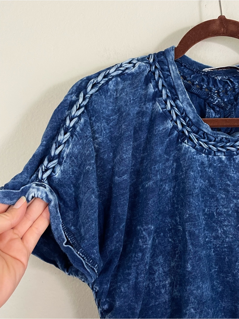 Diesel women’s Braided‎ Trim Indigo Denim Short Sleeve Cotton Tee Size Medium - Picture 4 of 6
